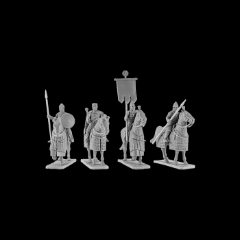 V & V Miniatures: SKU - R28.44 Byzantine emperor with generals and standard bearer