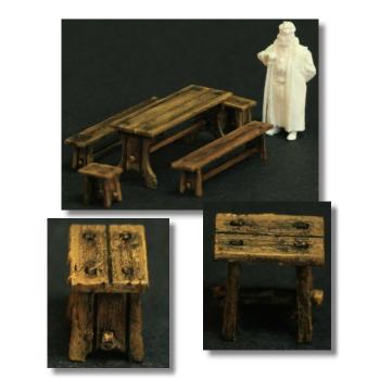 Green-Line: GL-MOEB-001 Tisch, Bänke und Hocker Set 1:72