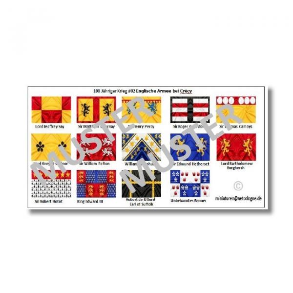 1:72 Mittelalter 100 Years War - Crecy English knights Flags / Banner # 02 TSF-117