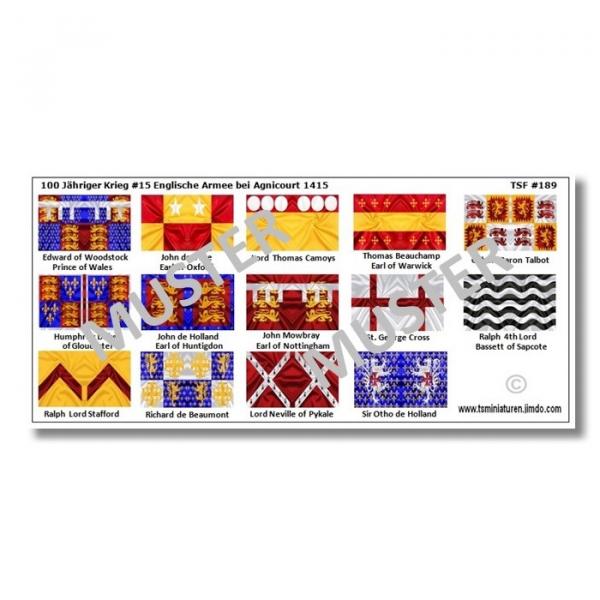 1:72 Mittelalter 100 Years War - Agincourt English Knights Flags / Banner # 15 TSF-189